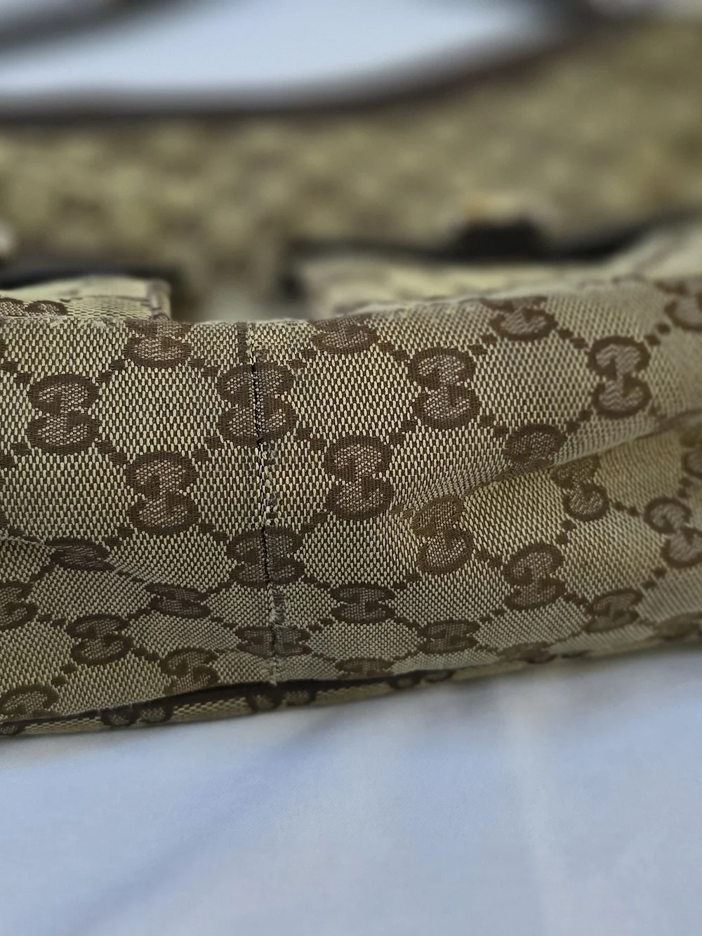 Gucci GG Monogram Canvas Double Pocket Hobo Bag Brown Leather Italy